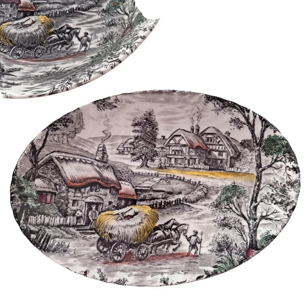 3 Yorkshire Staffordshire England Hand-Engraved Ironstone Bowls Oval Round 4405 - Picture 3 of 11